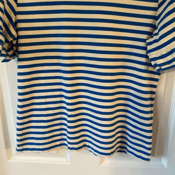 J. Crew Women’s Medium Blouse Top Short Sleeve Ruffled Striped Round Neck - Picture 4 of 10